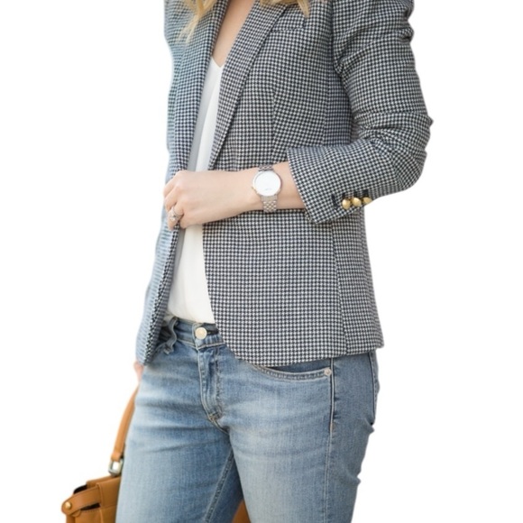 J. Crew - The Campbell Blue Houndstooth Wool Blend Blazer Sz 14 - Picture 2 of 11